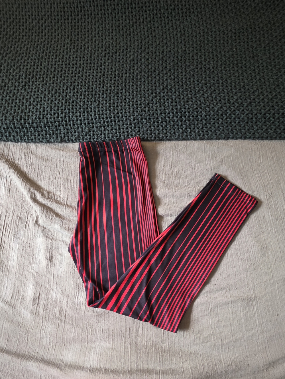 Womens' Black & Red Striped Leggings - Large